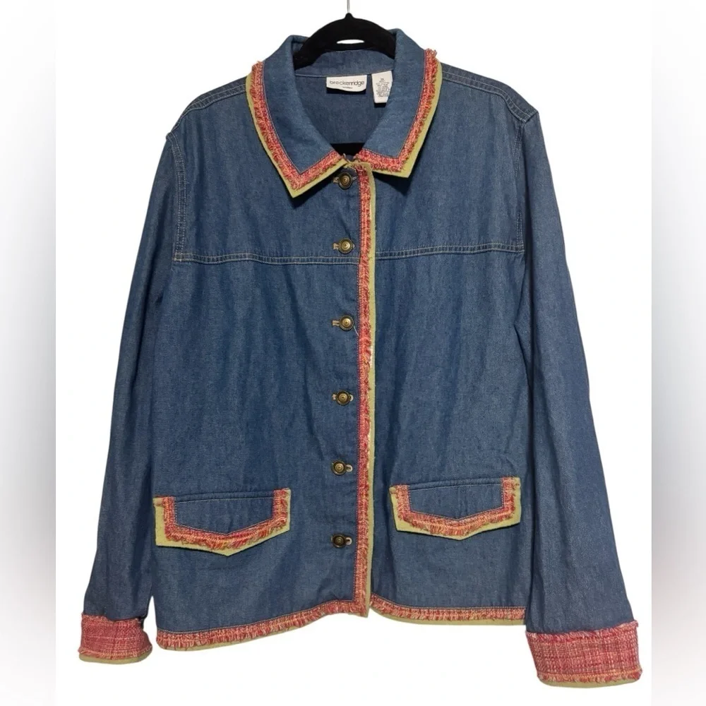 Vintage Breckenridge Women’s Denim Jacket with Colorful Fringe Size 3X